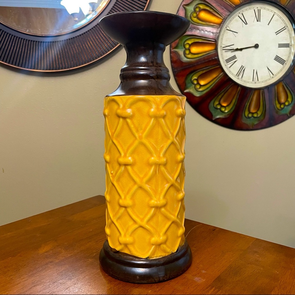 Yellow and Brown Ceramic Candle Holder